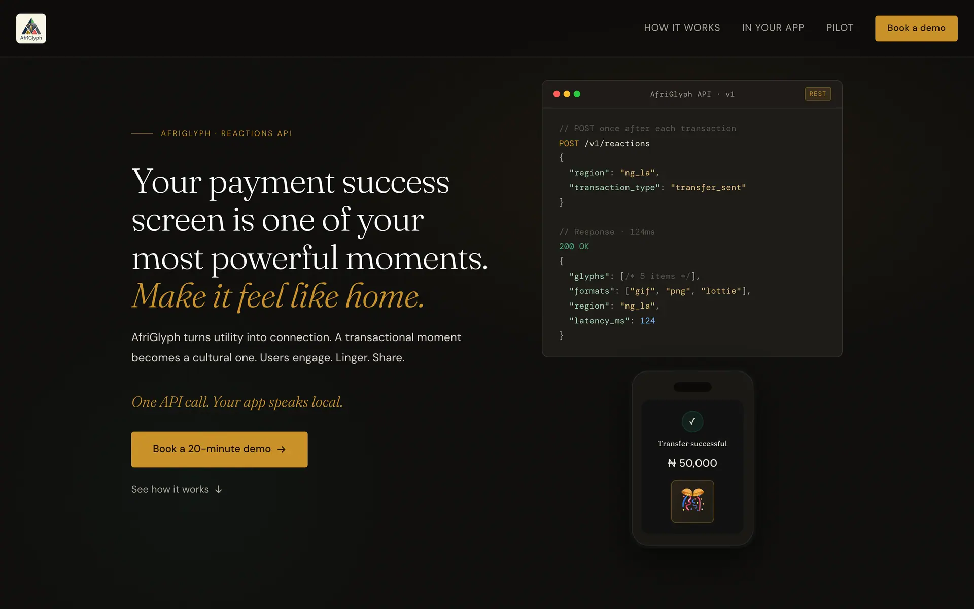 AfriGlyph: An AI-generated one-pager, rebuilt as a real site.