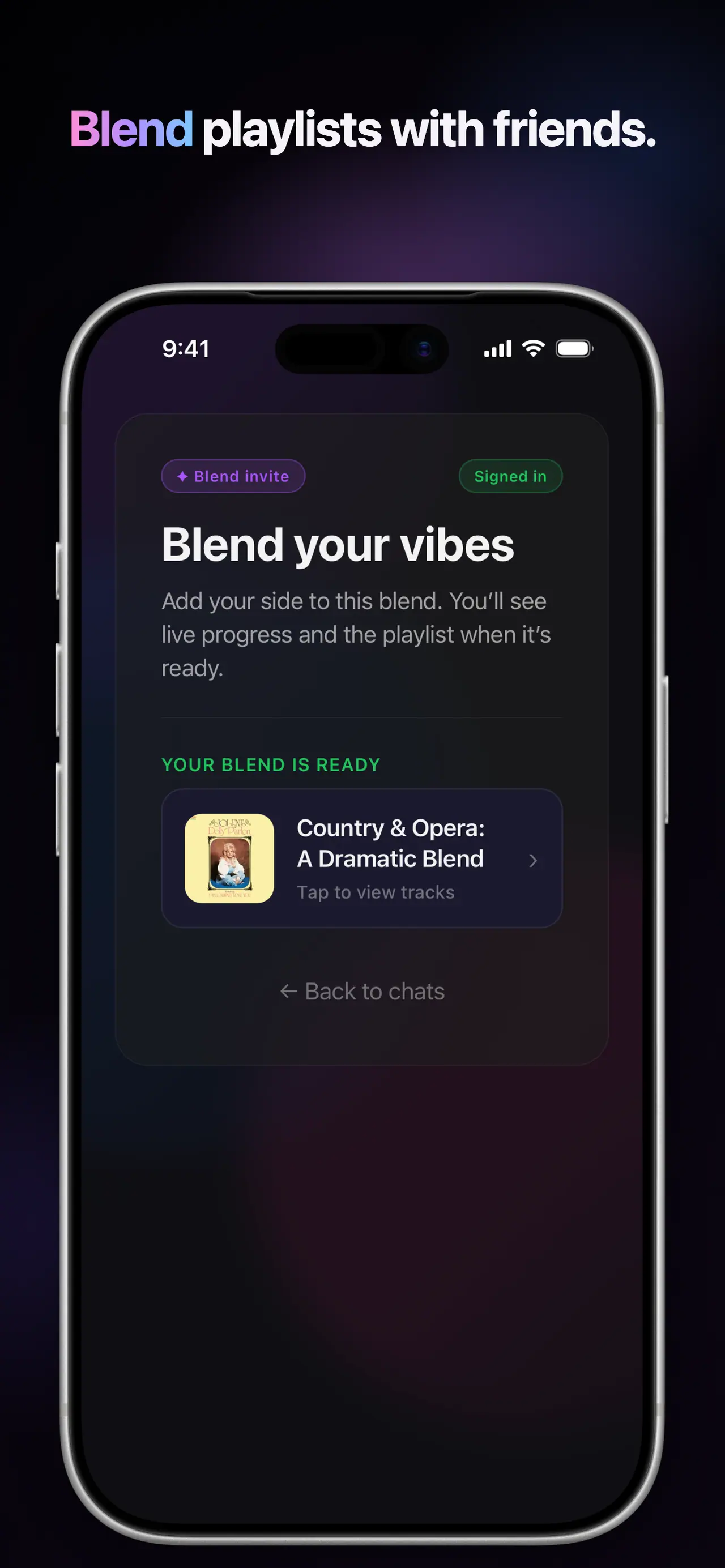 A Beyond25 Blend invite on iPhone, with the shared playlist ready to open