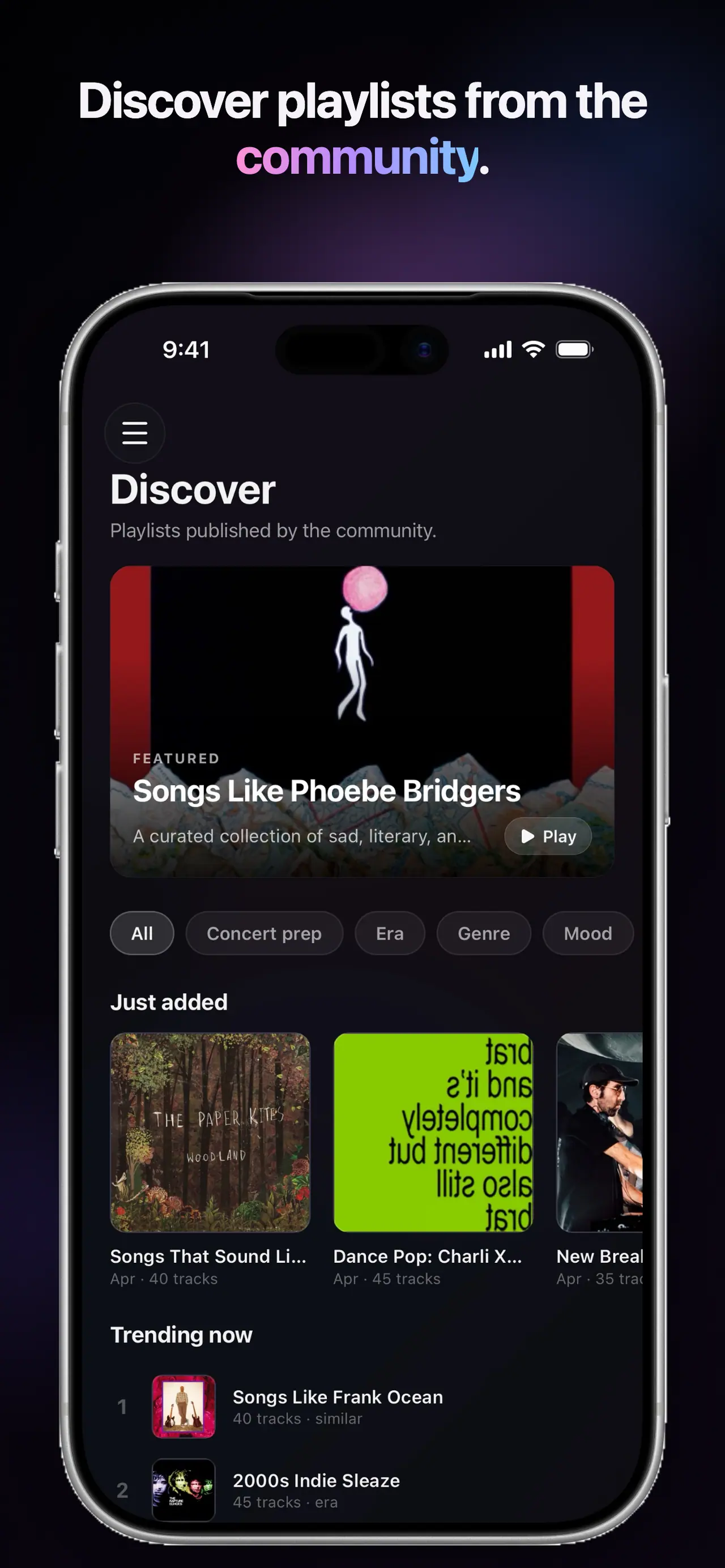 The Beyond25 Discover feed on iPhone, browsing playlists published by the community