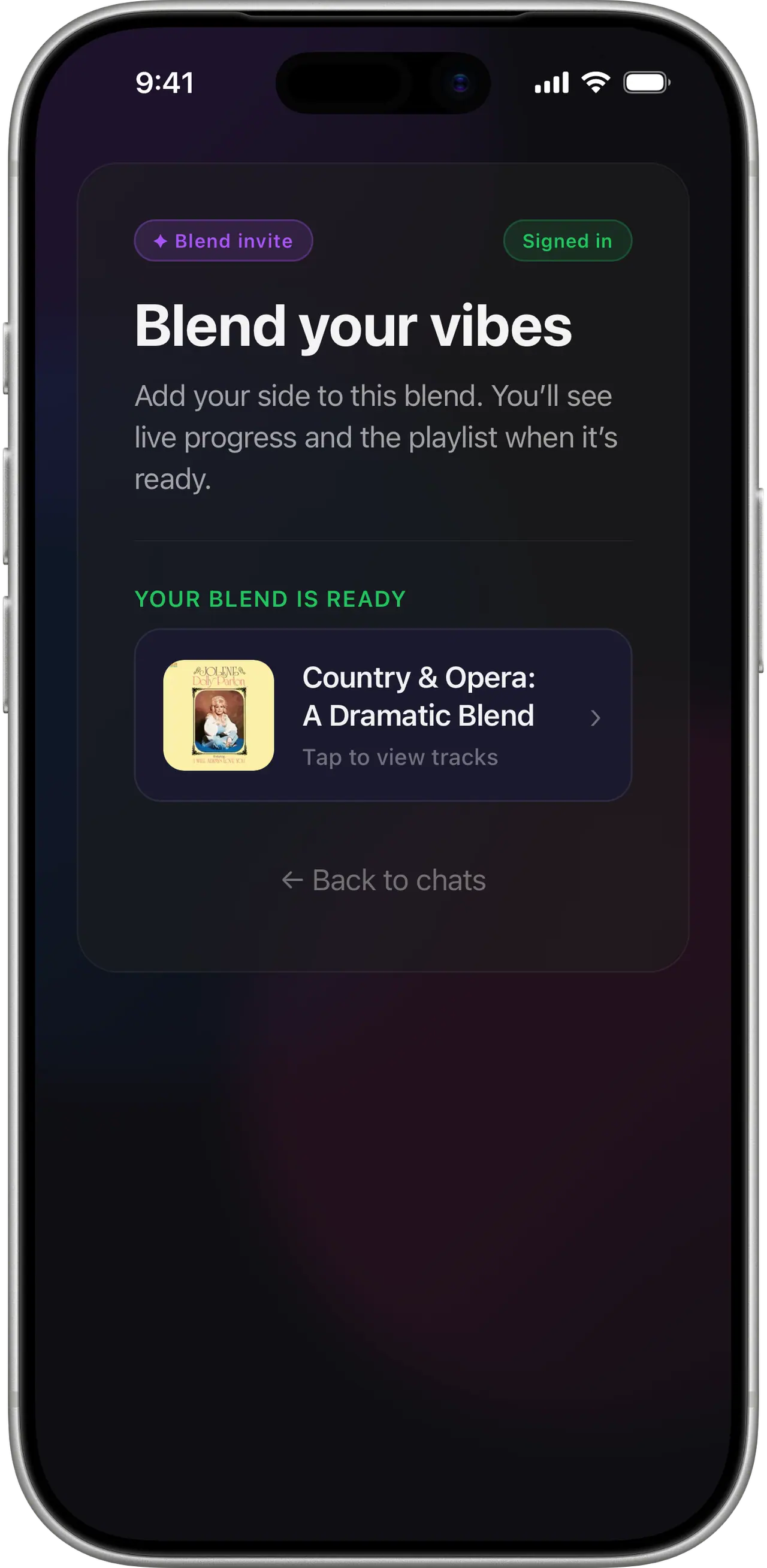 A Beyond25 Blend on iPhone, where several people feed one playlist from a shared link