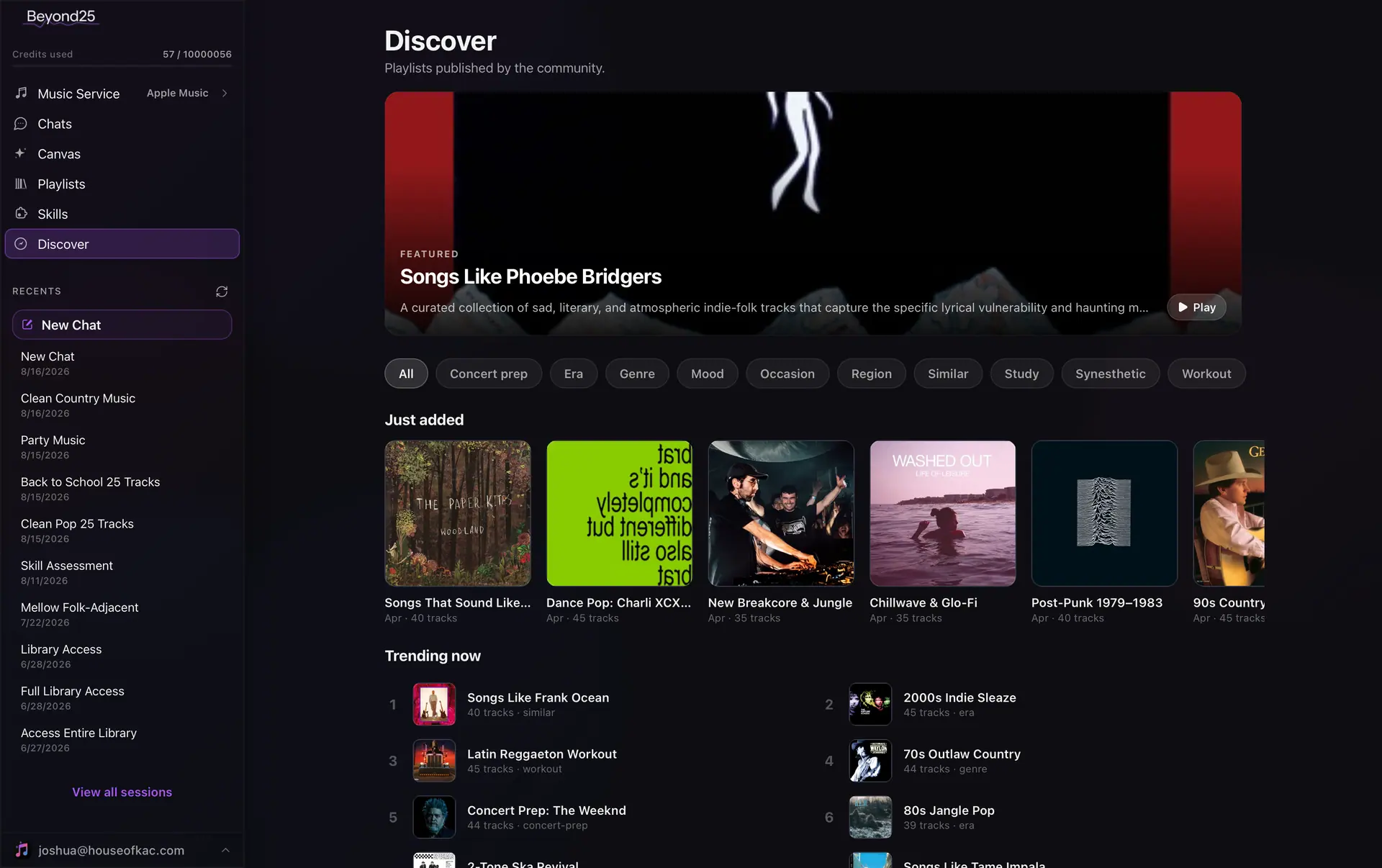 The Beyond25 Discover feed on Mac, browsing playlists other people have published