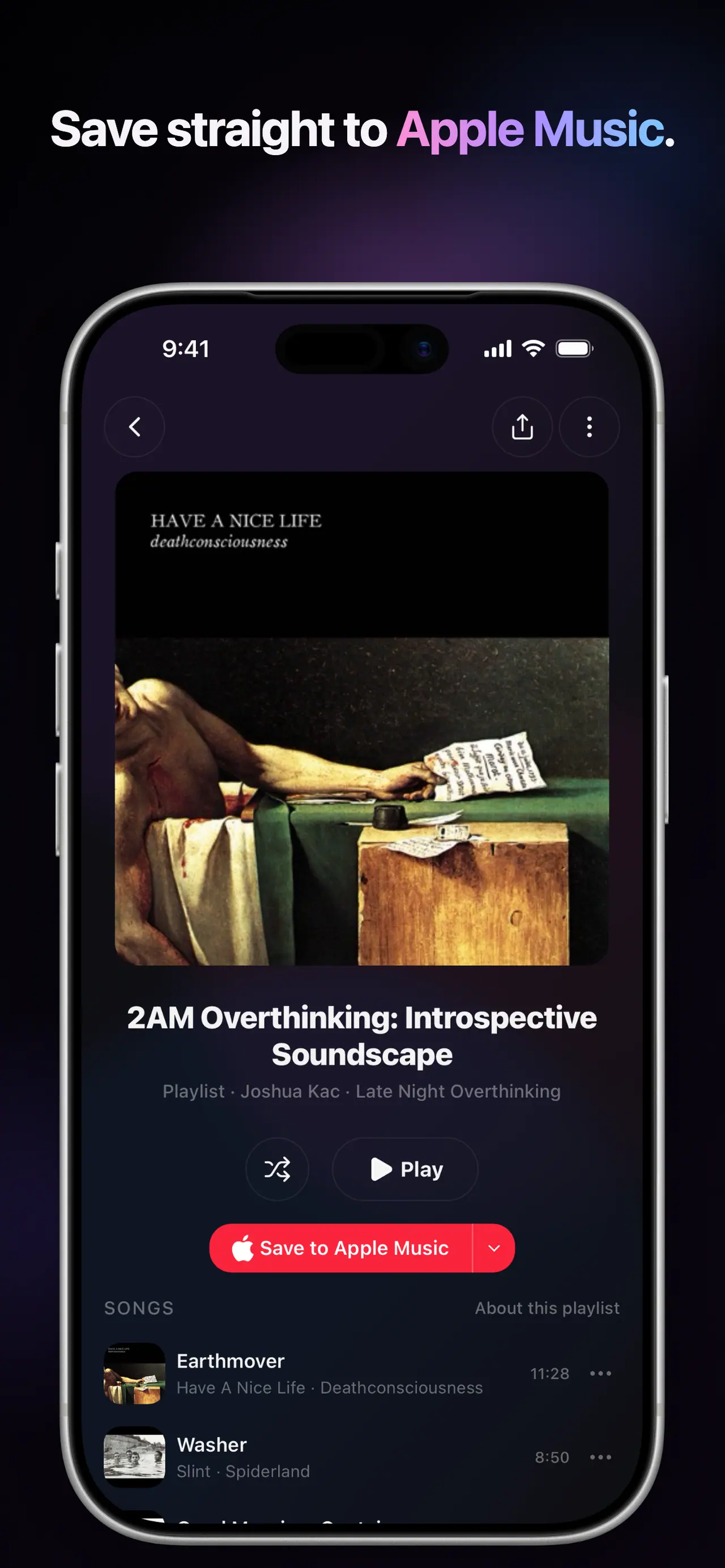 A finished Beyond25 playlist on iPhone, one tap from saving to Apple Music