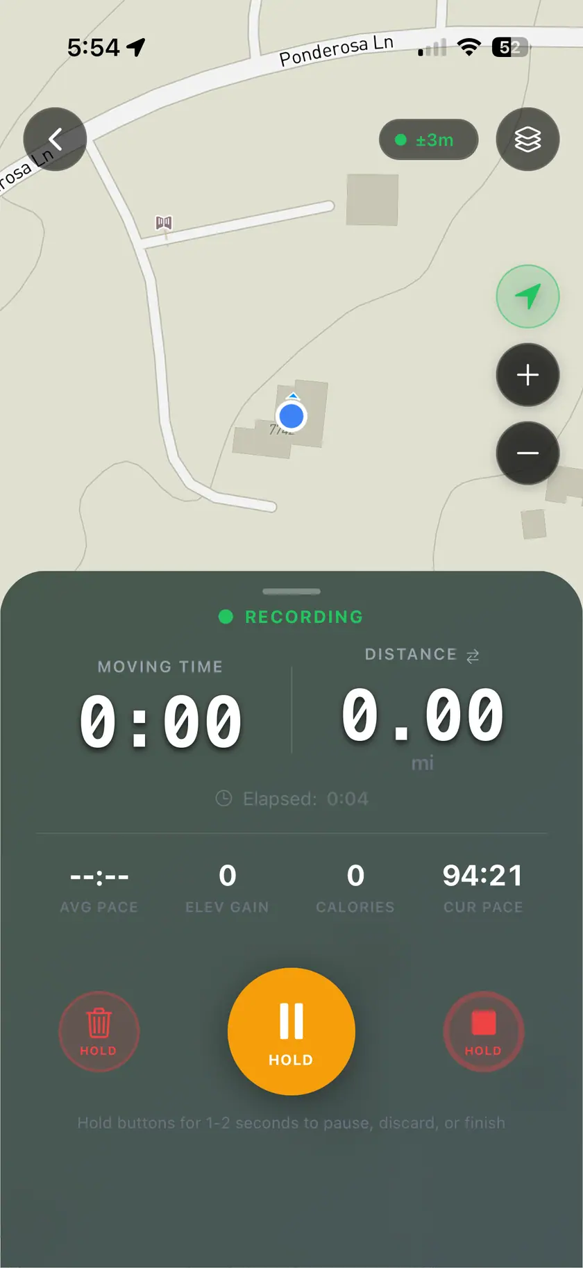 Project Yoked cardio and trail tracking, with a recorded route on a map
